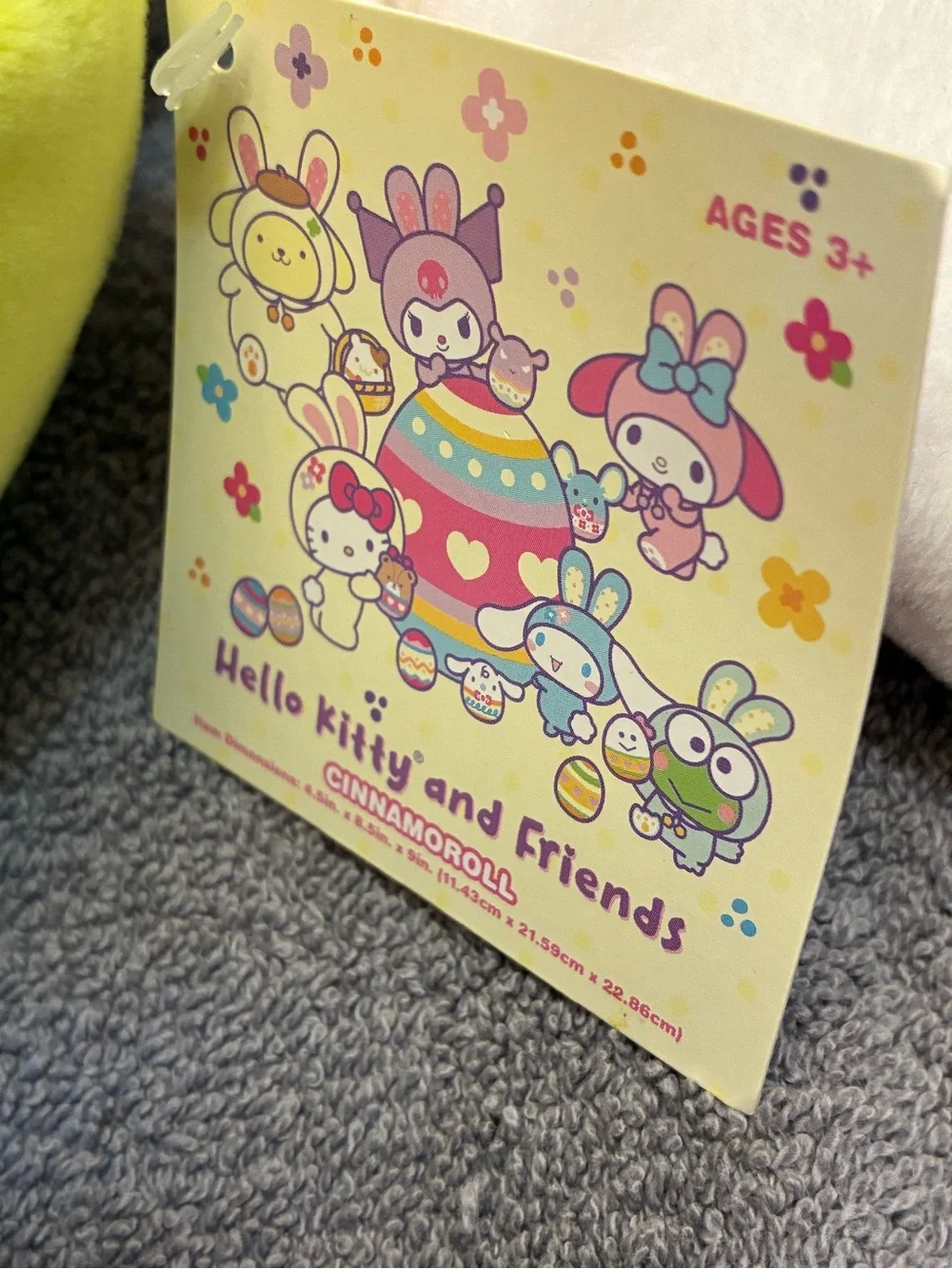 Hello Kitty Cinnamoroll Plush in Bright Lime Frog Hat with Pink Flower